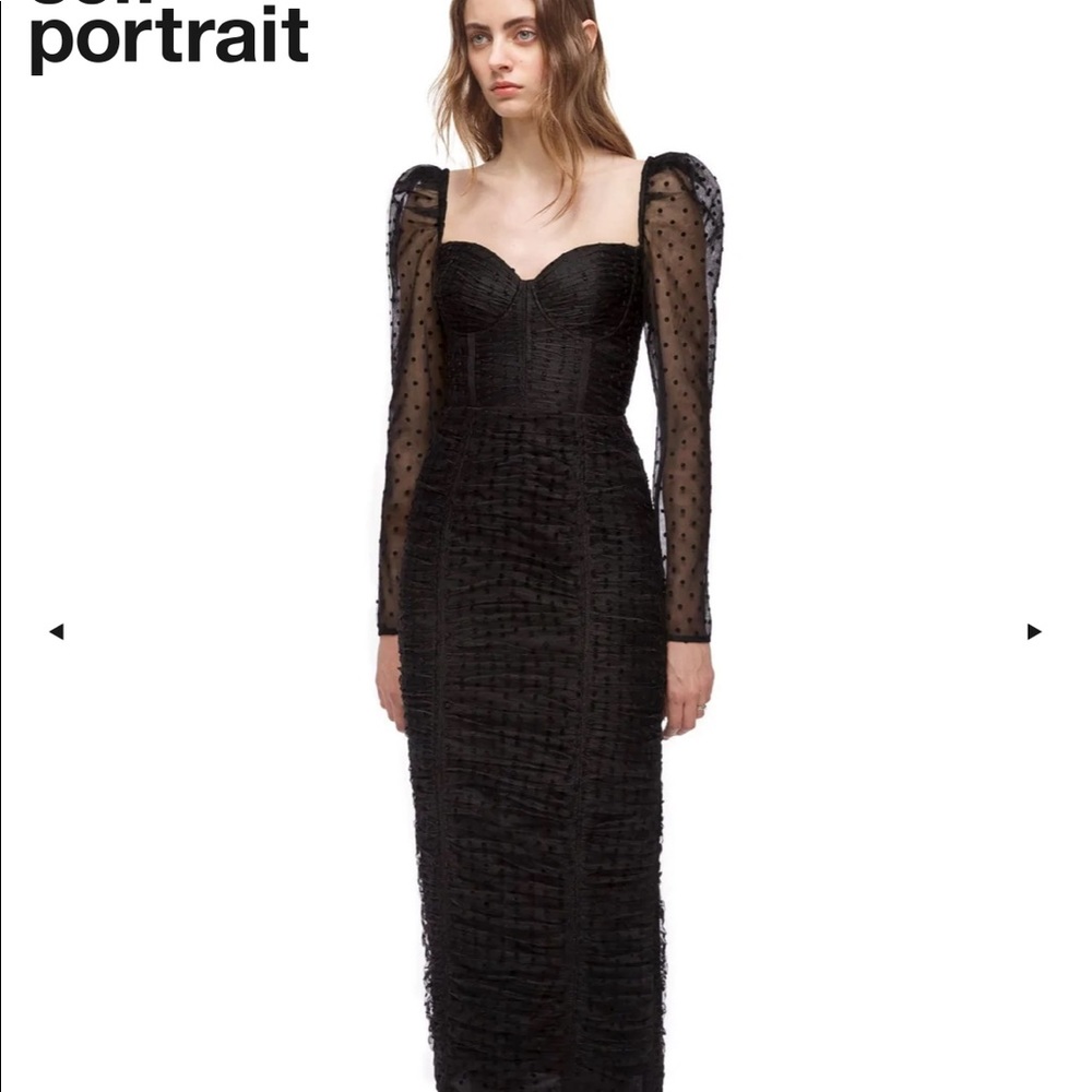 NWT Self Portrait dress- Dot mesh Gathered midi dress size 4